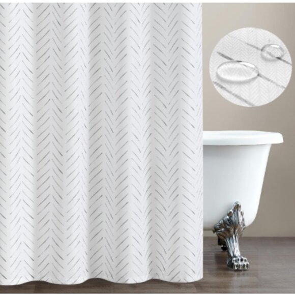 JINCHAN Shower Curtain 70 x 71.5 Inky Herringbone Chevron Zig Zag White Black - Picture 16 of 16